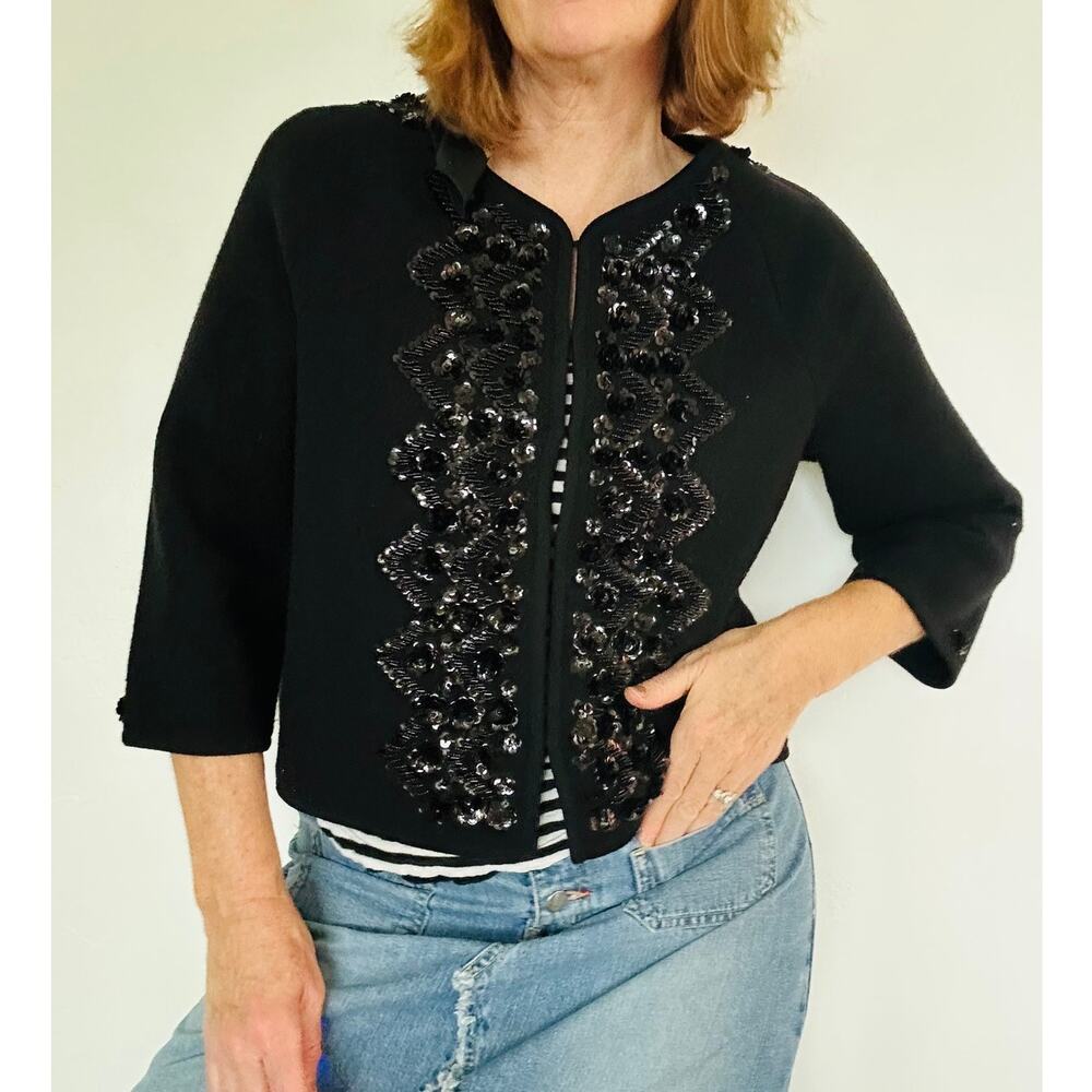 Anthropologie Elevenses Wool Cardigan Sweater Vintage inspired Size L Holiday